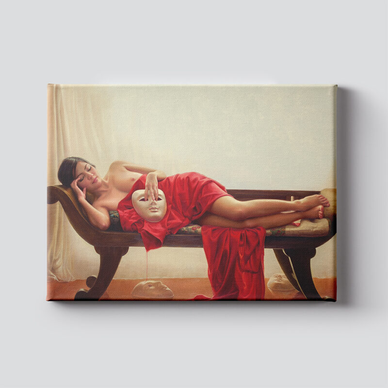 ภาพพิมพ์บนผ้าใบ "หลงรูป" โดย วัชระ กล้าค้าขาย