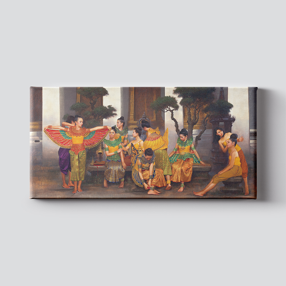 ภาพพิมพ์บนผ้าใบ “แต่งตัว 1” โดย เริงศักดิ์ บุณยวาณิชย์กุล